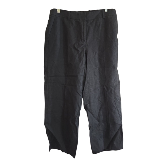 Talbots Black Linen Wide Leg Cropped Pants 8 Coastal Beachy Natural Fabric - Picture 1 of 7